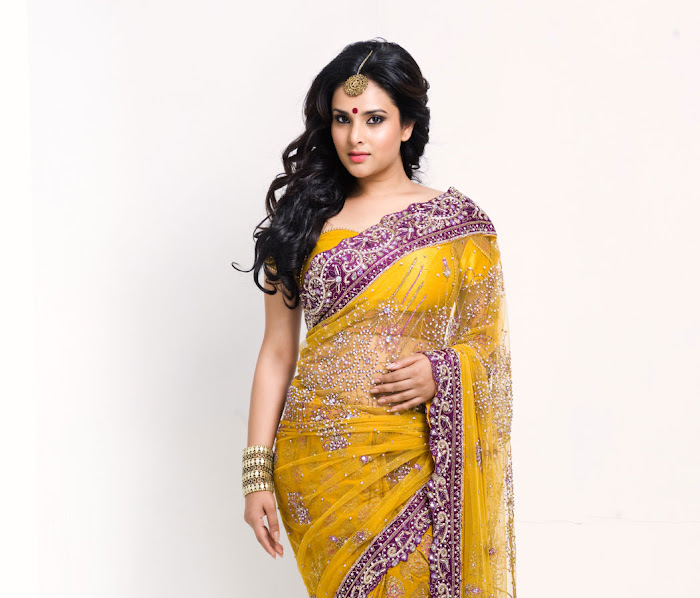 ramya yellow saree hot images